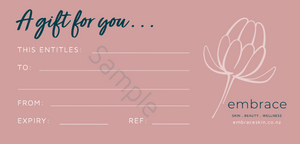 Sample of Embrace gift voucher purchased or collected in salon